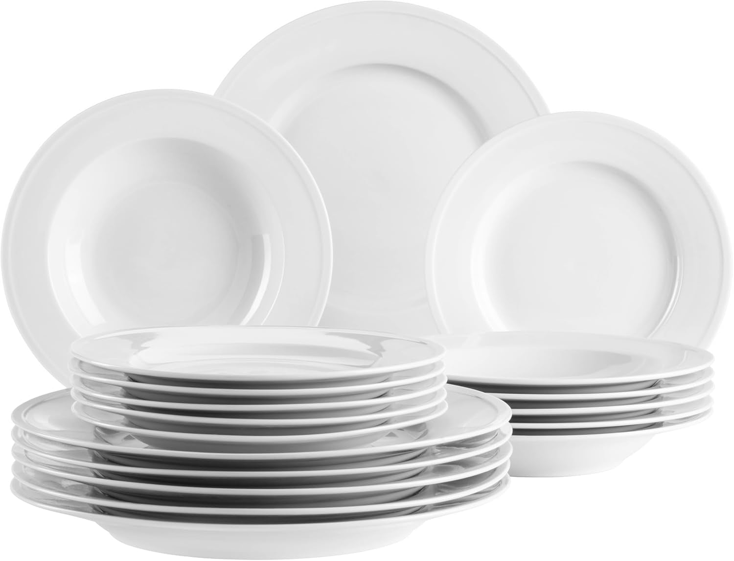 MÄSER Arlona vajilla de porcelana para 6 personas de 18 piezas, atemporal y elegante, blanco