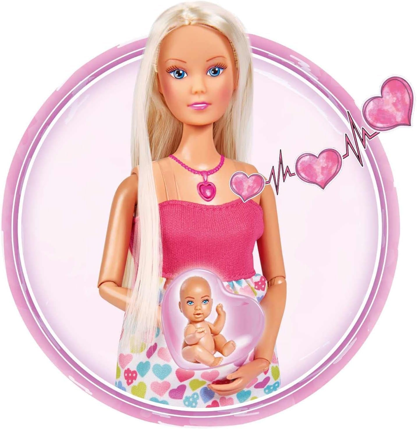 Simba 105733480 - Steffi Love Baby Bliss, Muñeca Embarazada y Grandes Sonidos, Accesorios y Portabebés