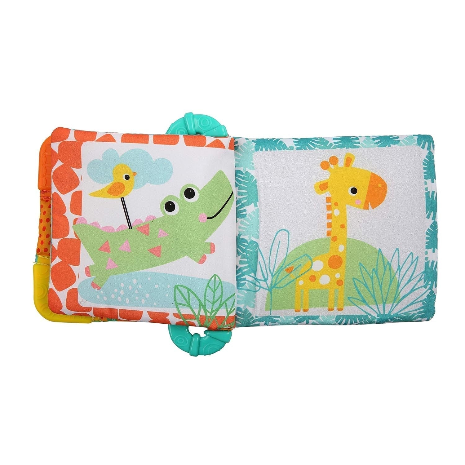 Bright Starts, Teethe & Read, Sonajero Libro de Tela Juguete para Agarrar y Tela Libro de Imágenes de Animales, Libro de Sonajero, Anillo para la Dentición, Gomas Calmantes, Juguete para Bebés y Niños Pequeños 3 Meses Juguetes para Bebés Naty Shop