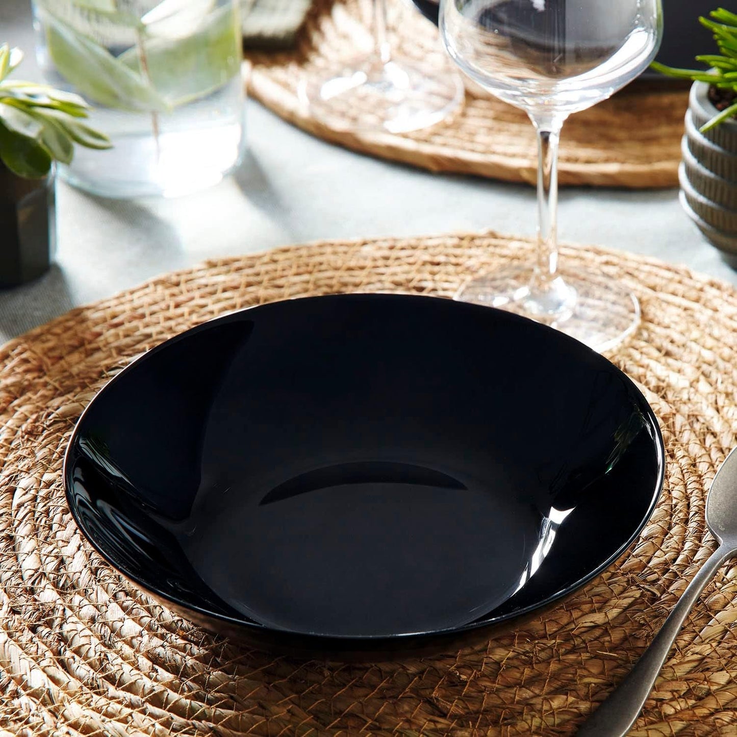 Vajilla Arcopal Zelie de cristal negro, 12 piezas, 4 puestos, negro