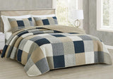 Colección Chezmoi Addy Juego de edredón de patchwork de algodón prelavado, ligero, reversible, para todas las estaciones, de gran tamaño, 3 piezas, color azul marino, blanco, gris, color topo, edredones y edredones a cuadros Naty Shop, patchwork cuadrado a cuadros, color topo, tamaño King