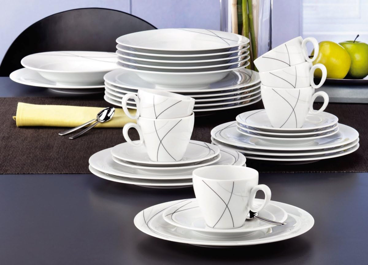 Seltmann Weiden 001.706904 Trio Highline Juego de vajilla combinada, 30 piezas, 36,5 x 31,2 x 36,9 cm, blanco