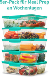 Contenedores de almacenamiento de alimentos con sistema Nest IT Cajas de preparación de comidas | Contenedores herméticos de almacenamiento de 1,9 litros con TRES compartimentos y tapas | Sin BPA | Verde | Cajas de almacenamiento de alimentos Naty Shop de 5 piezas