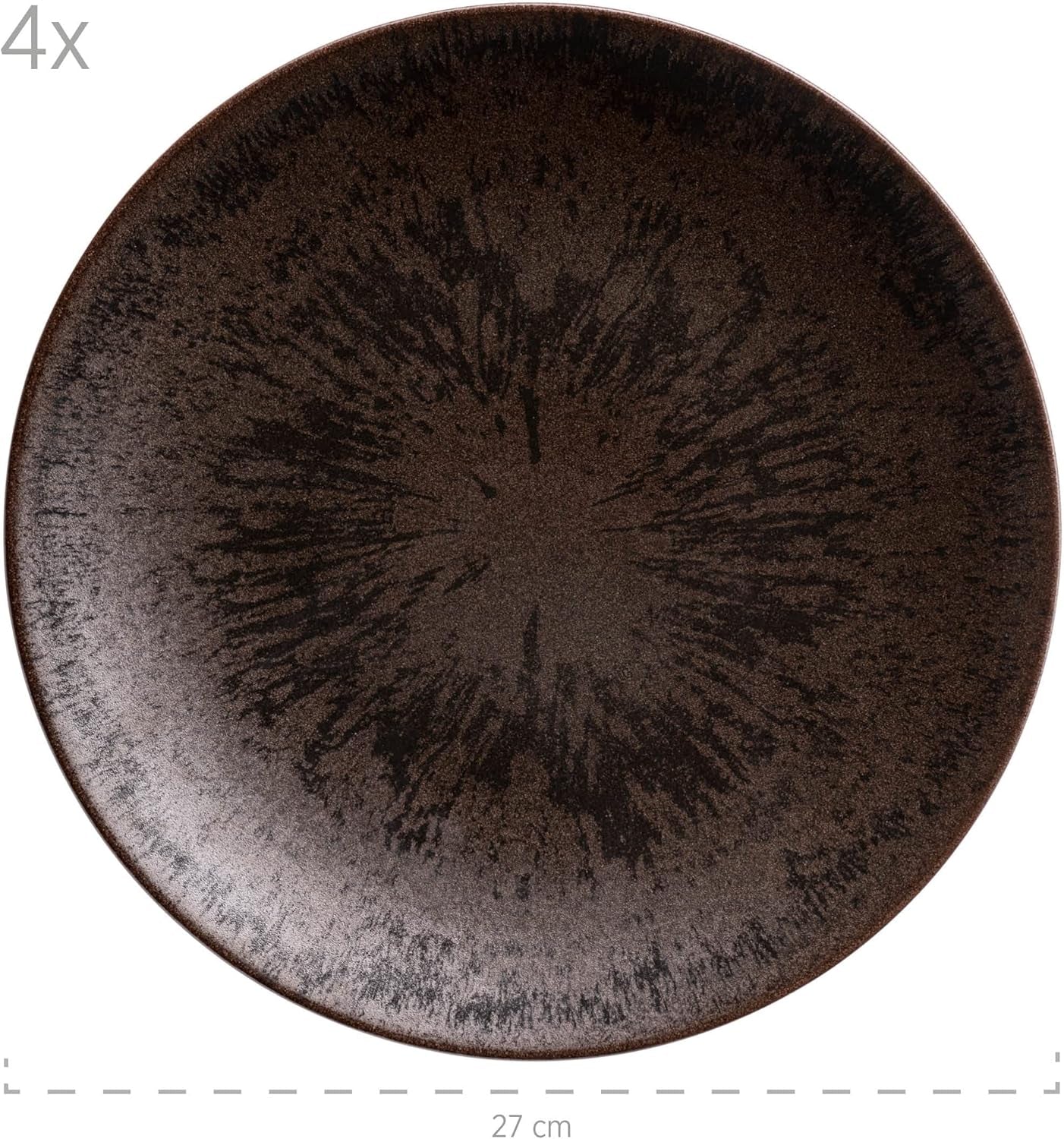 MÄSER Juego de mesa para 4 personas, color bronce metálico, 12 piezas, con esmalte elegante y brillante, juego de platos llanos, plato llano y plato de postre en cerámica de alta calidad, gres, marrón