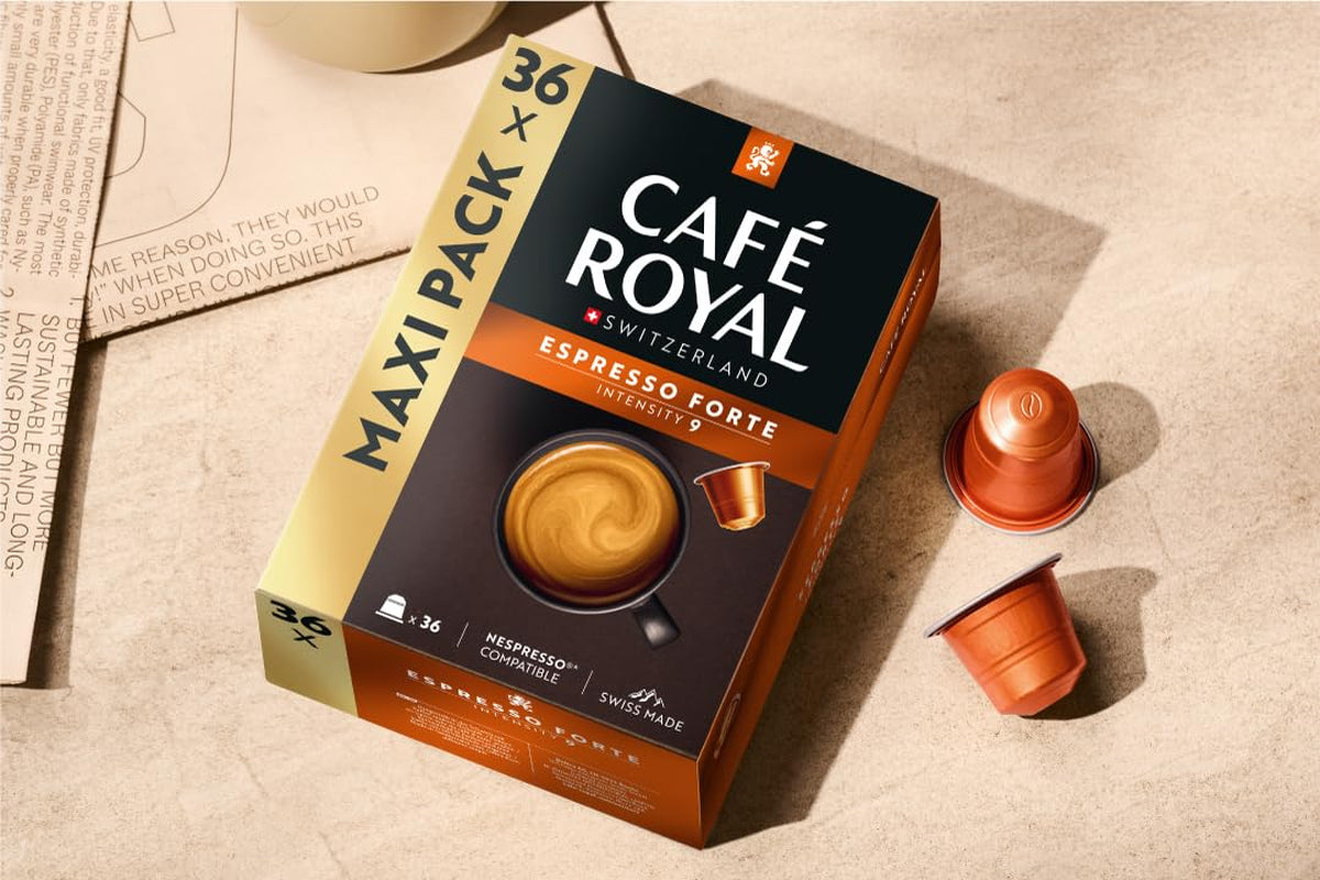 Café Royal Espresso Forte – Cápsulas de café compatibles con Nespresso®, 100% Arábica, con cuerpo, tueste medio, intensidad 9/12, 36 cápsulas