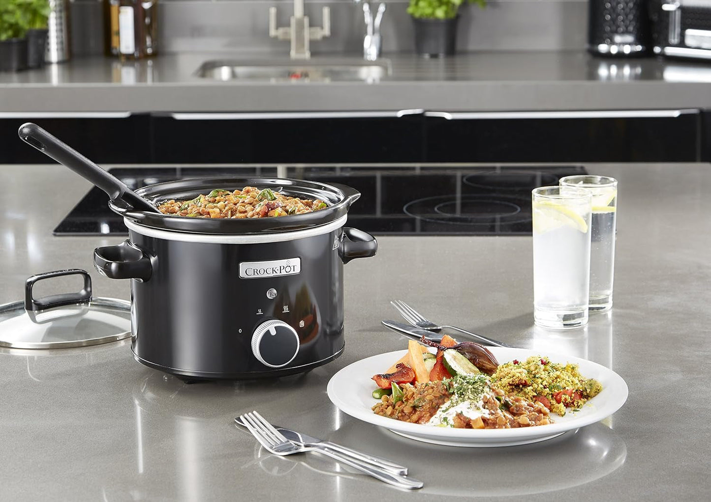 Olla de Cocción Lenta Crockpot, bol cerámico extraíble, fácil de limpiar, 2,4 litros (1-2 personas) Olla de Cocción Lenta Naty Shop