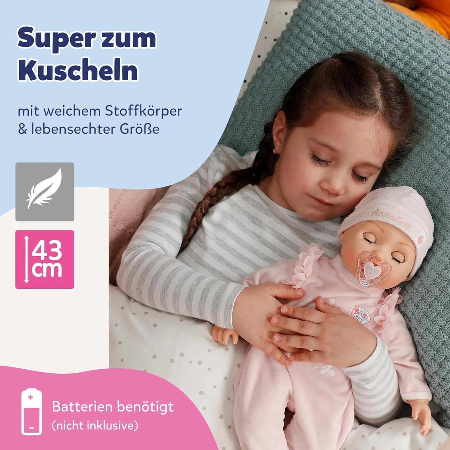 BABY Born Annabell 43 cm - Muñeca blandita con 7 funciones electrónicas y sonido - Apto para niños a partir de 3 años - La muñeca incluye accesorios - Requiere pilas