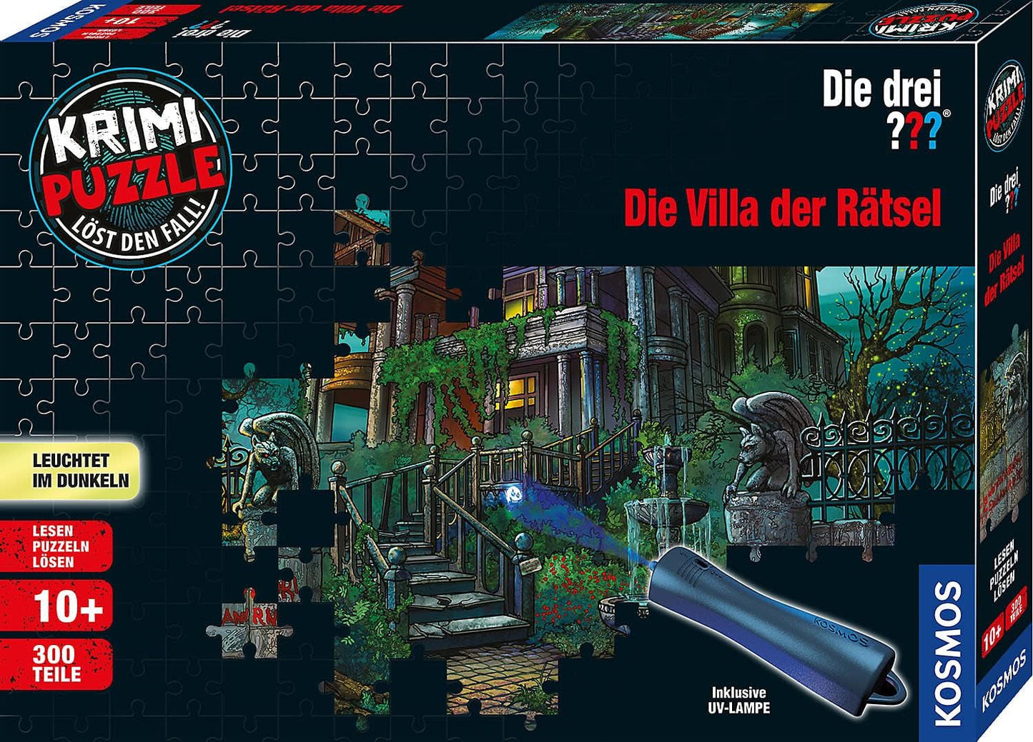 Los tres??? - Puzzle De Crimen - La Villa De Los Puzzles By KOSMOS 697976, 300 Piezas, Brillan En La Oscuridad, Con Lámpara UV, Lectura, Puzzle, Resolución De Puzzles, Puzzle De Detectives A Partir De 10 Años Puzzle Naty Shop Título Predeterminado