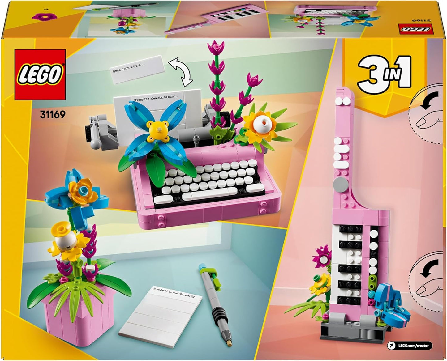LEGO Creator Máquina de escribir 3 en 1 con flores - juguete convertible en modelo Keytar o en maceta con libreta y bolígrafo - set de construcción - regalo para niñas y niños a partir de 8 años 31169 Juegos de construcción Besuche den LEGO-Store