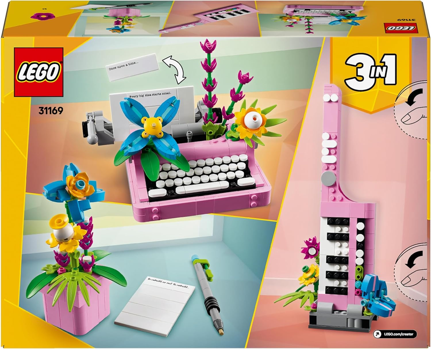 LEGO Creator Máquina de escribir 3 en 1 con flores - juguete convertible en modelo Keytar o en maceta con libreta y bolígrafo - set de construcción - regalo para niñas y niños a partir de 8 años 31169 Juegos de construcción Besuche den LEGO-Store