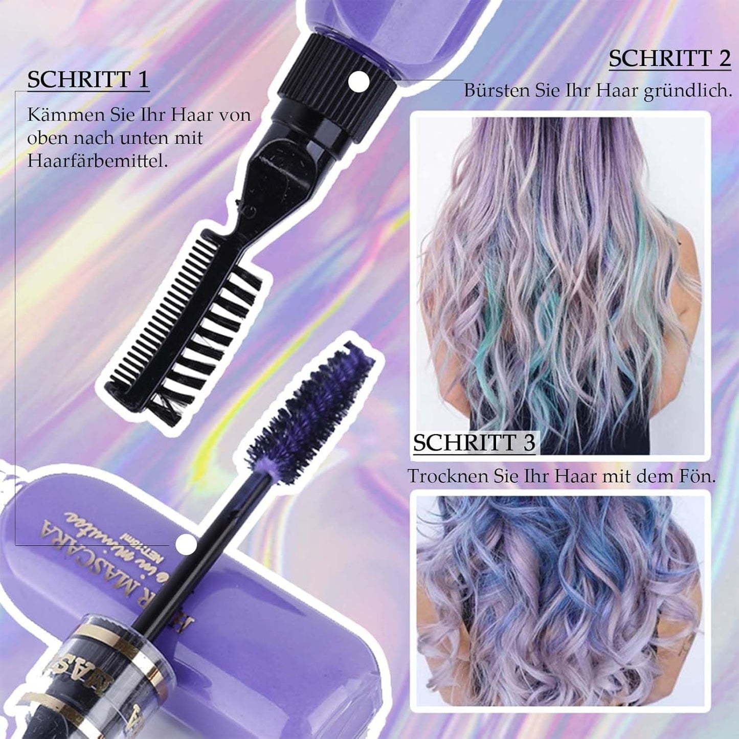 Tinte para el cabello instantáneo, 6 colores, máscara temporal para el cabello para niñas y mujeres, tiza para el cabello lavable, máscara para el cabello con arcoíris, tinte para el cabello para carnaval, Halloween, fiesta de cosplay, cumpleaños (A) Naty Shop Tinte para el cabello