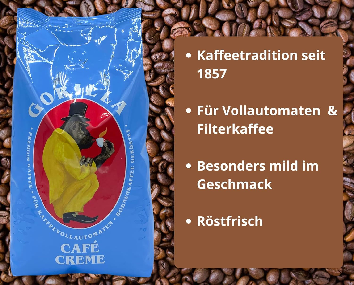 Crema de café gorila 3x 1000g Pastelería Joerges + Jassas | Café Arábica Paquete de 3 1kg