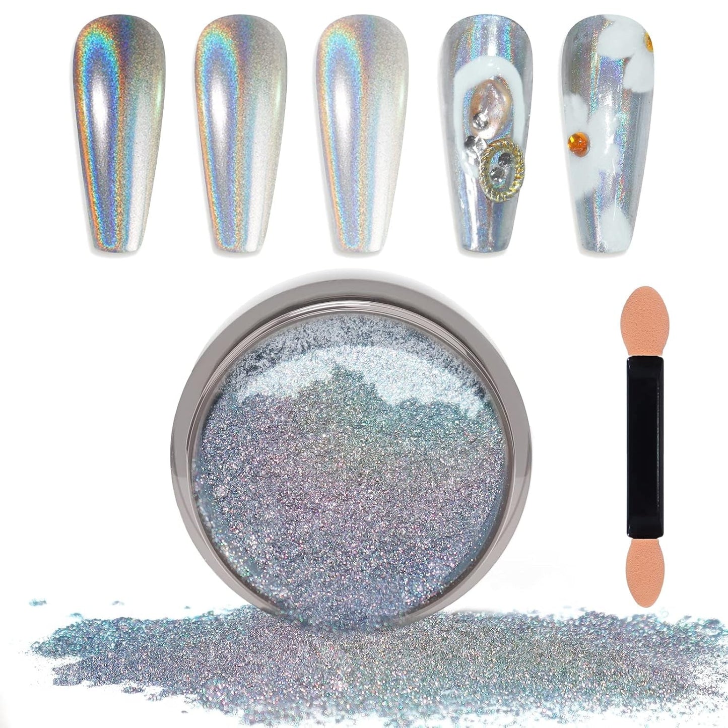 Chrome Nagel Pulver Spiegel Effekt Metallic Staub Holographische Glitter Glasierte Maniküre Dekoration Reflektierendes Pigment para DIY Gel Polish Nail Art, Harz Handwerk, Geschenke Für Gold