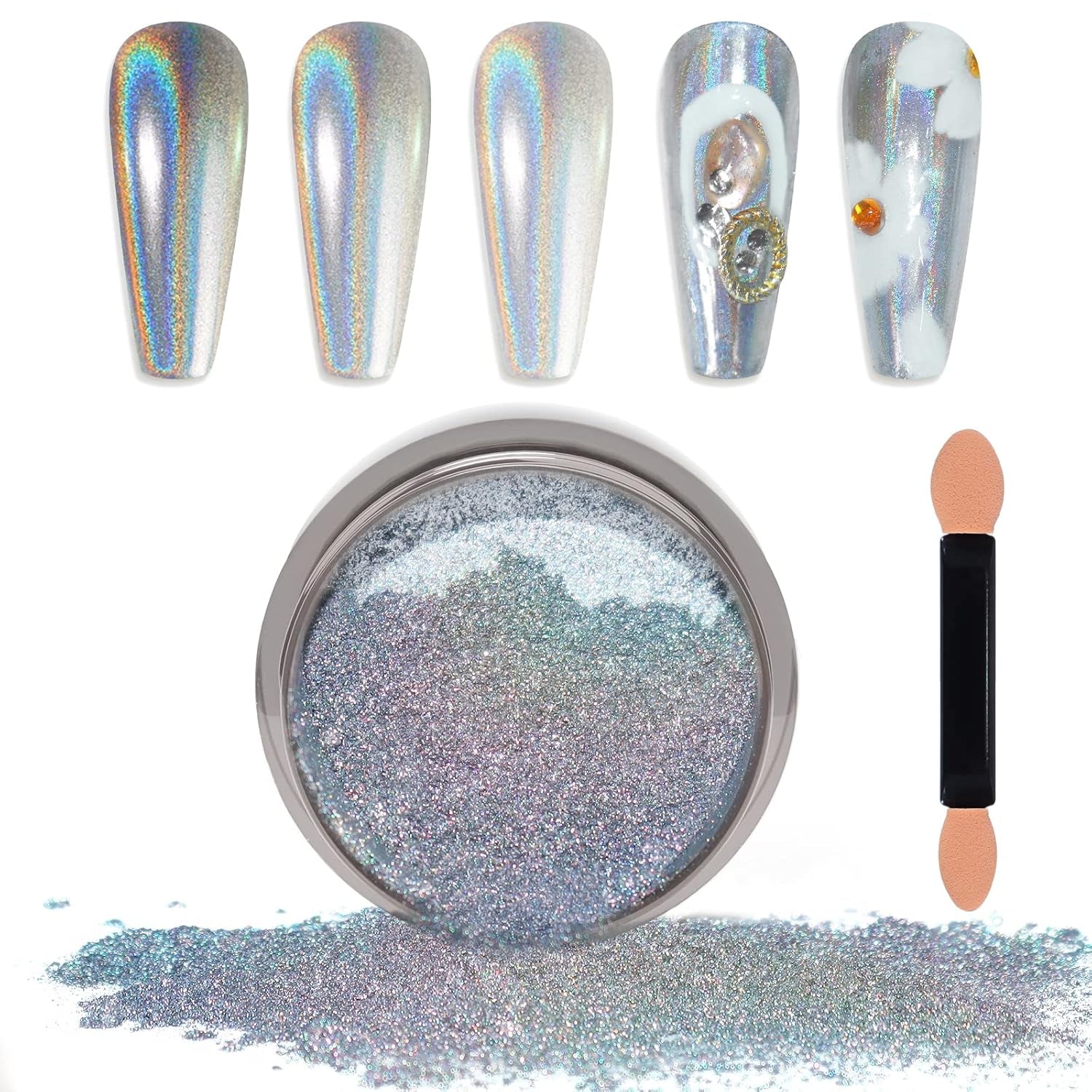 Chrome Nagel Pulver Spiegel Effekt Metallic Staub Holographische Glitter Glasierte Maniküre Dekoration Reflektierendes Pigment para DIY Gel Polish Nail Art, Harz Handwerk, Geschenke Für Gold