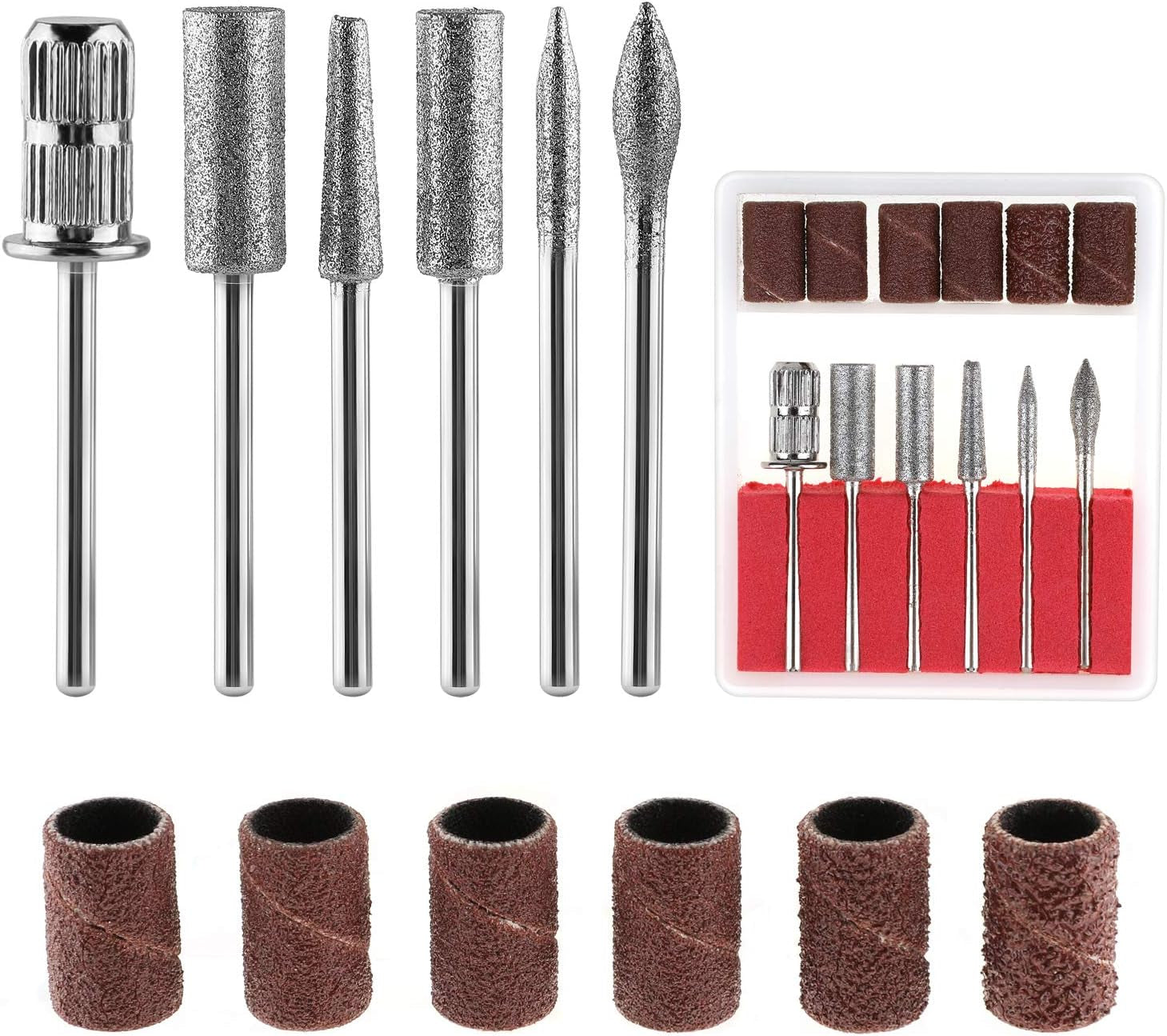MWOOT Brocas de Diamante para Limas de Uñas Eléctricas con Mangas de Esmerilado Bandas de Esmerilado Brocas para Uñas Accesorios para Uñas Artificiales Removedor de Cutículas