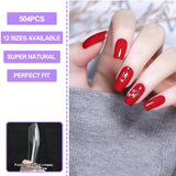 Uñas postizas de cubierta completa, paquete de 504, 12 tamaños de uñas postizas con pegamento para uñas, uñas artificiales acrílicas con caja de almacenamiento para salones de uñas y arte de uñas en casa DIY (cuadrado)