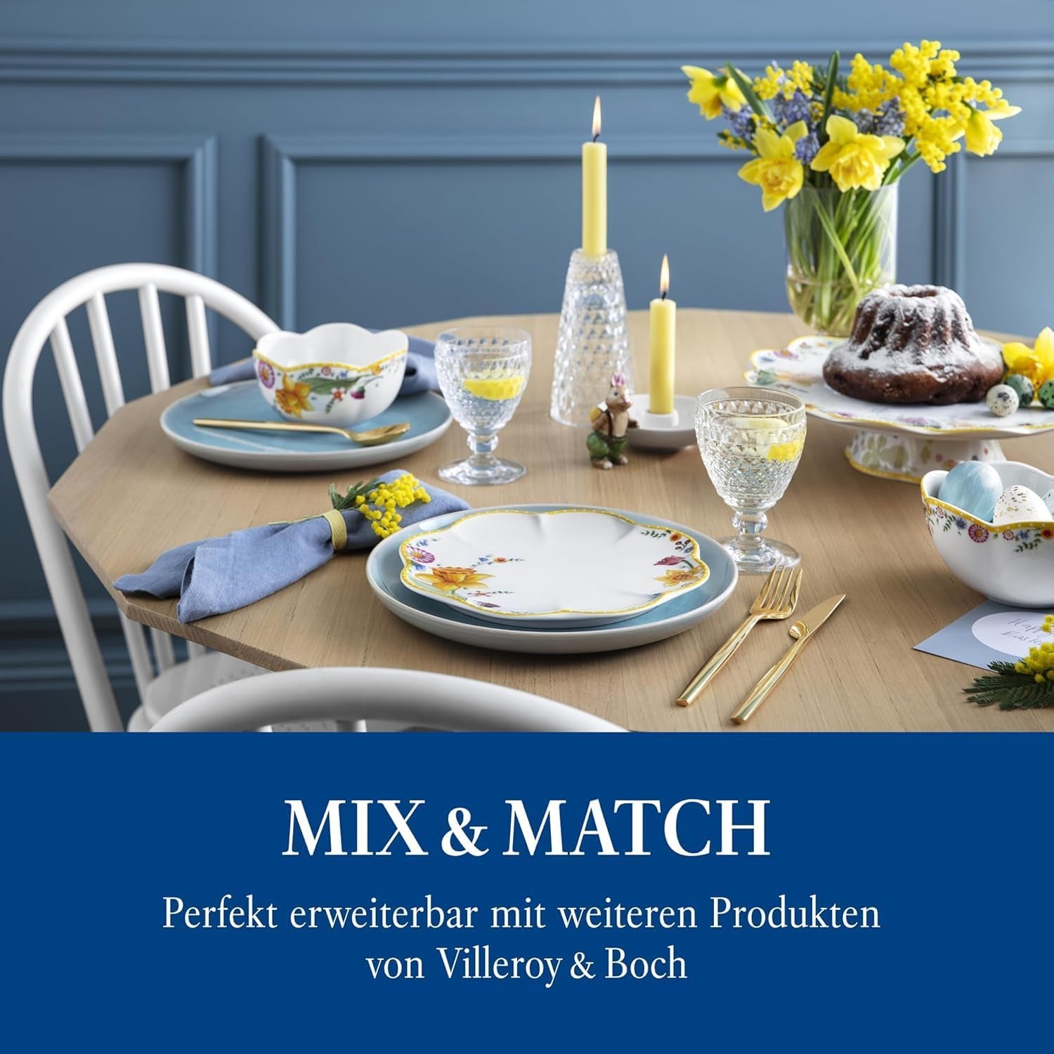 Villeroy & Boch - Set de desayuno Spring Awakening para 2, 6 piezas, Vajilla de Pascua, Desayuno, Pascua, Servicio de café, Vajilla de primavera, Porcelana