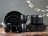 CreaTable, 22699, serie Industrial Gold BLACK, juego de vajilla de 16 piezas para 4, servicio combinado de porcelana, apto para lavavajillas y microondas, fabricación de calidad