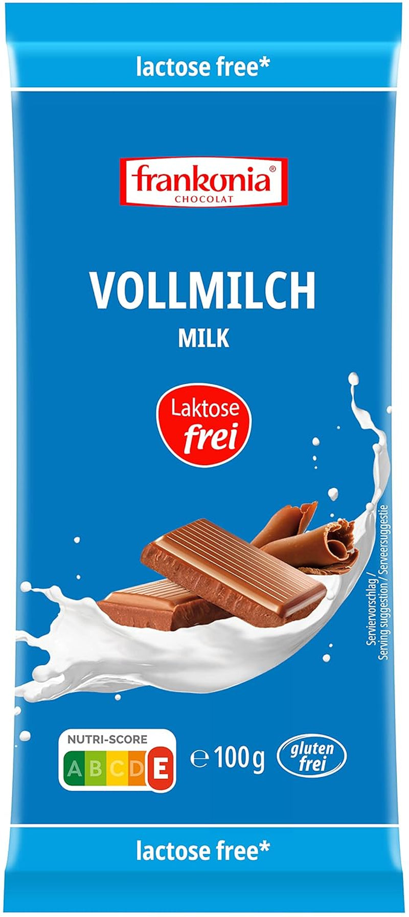 frankonia CHOCOLATE Chocolate con leche entera sin lactosa y gluten, 100 g