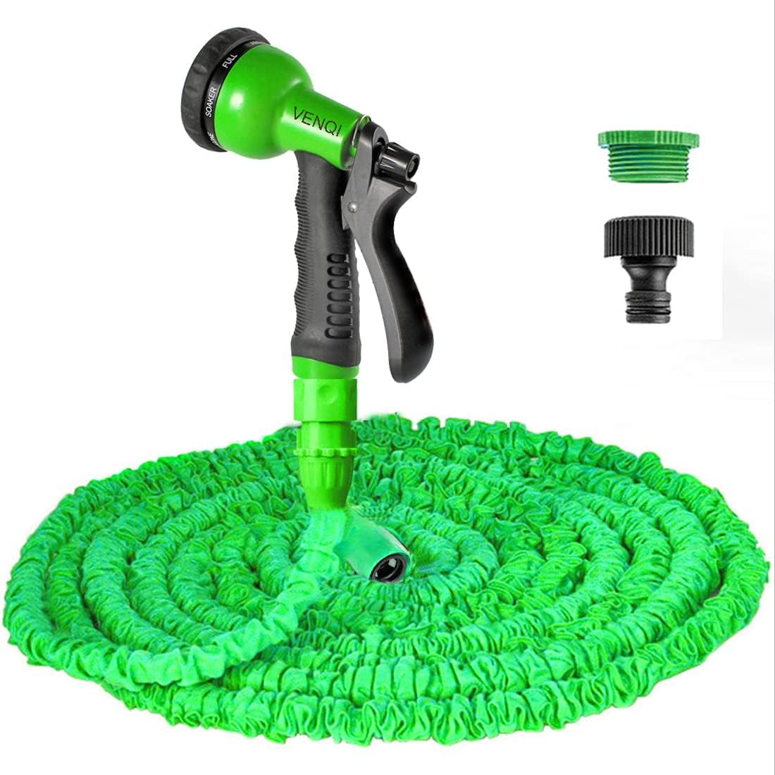 Manguera de jardín extensible de 30 m, manguera de agua flexible de 100 pies con boquilla pulverizadora de 8 chorros, manguera resistente al agua retráctil con conectores de 3/4" y 1/2" (30 m, verde)