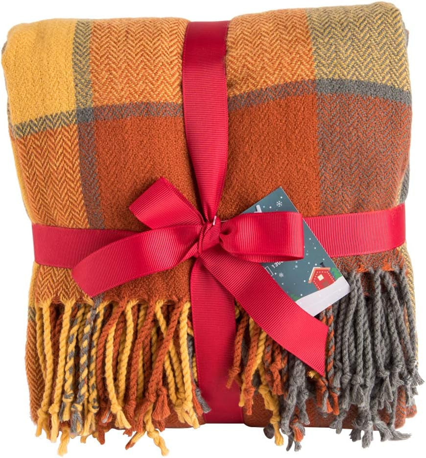 G Lake Manta A Cuadros Naranja Tiro Acrílico Suave Reversible Color Flecos Colcha Regalo para Decoraciones Navideñas 127 Cm An X 170.2 Cm L-Calabaza Naranja Camas Y Fundas G Lake Color Calabaza 50 In X 67 In