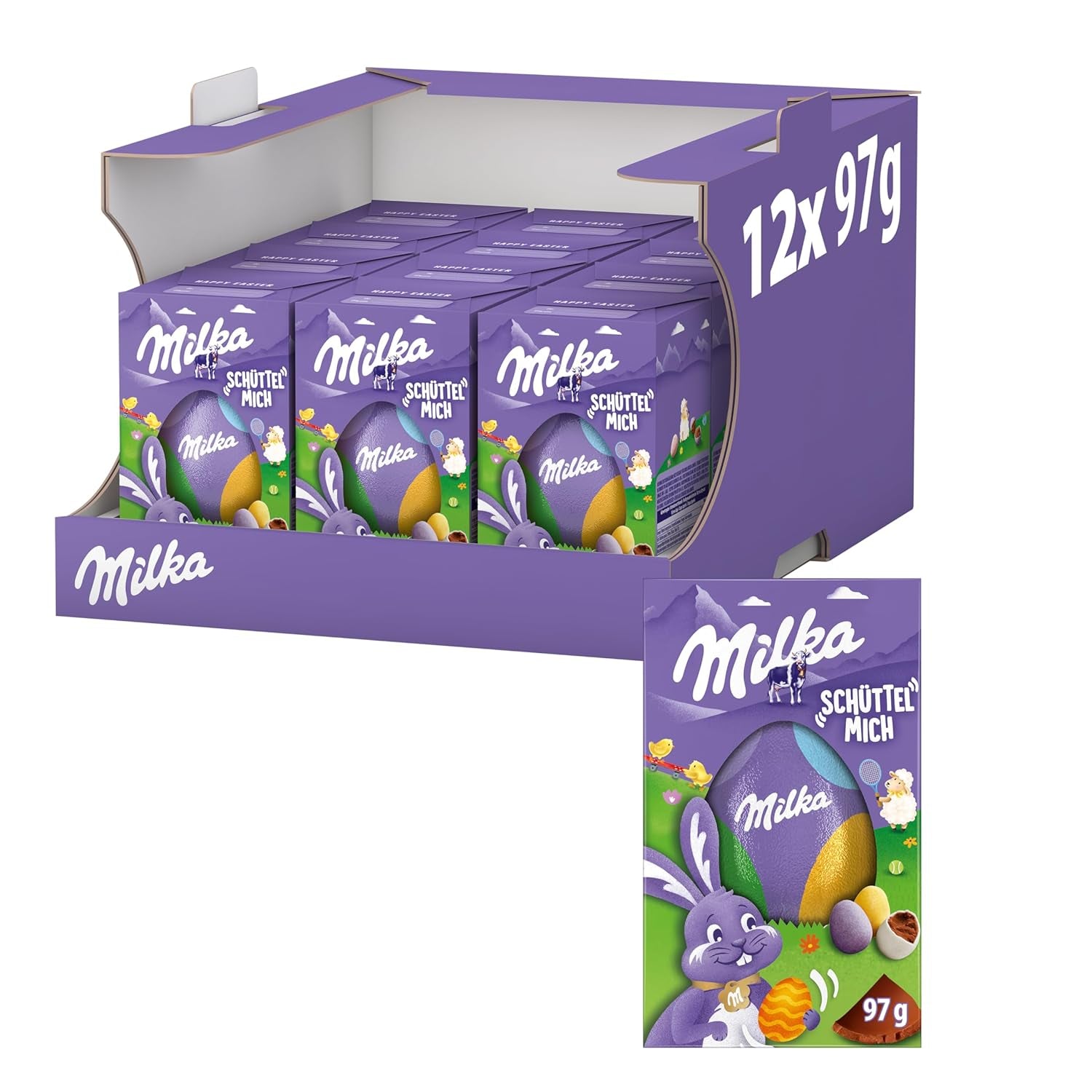 Milkshake Me Egg – huevo de chocolate relleno con mini huevos de colores de chocolate con leche alpino – 97 g