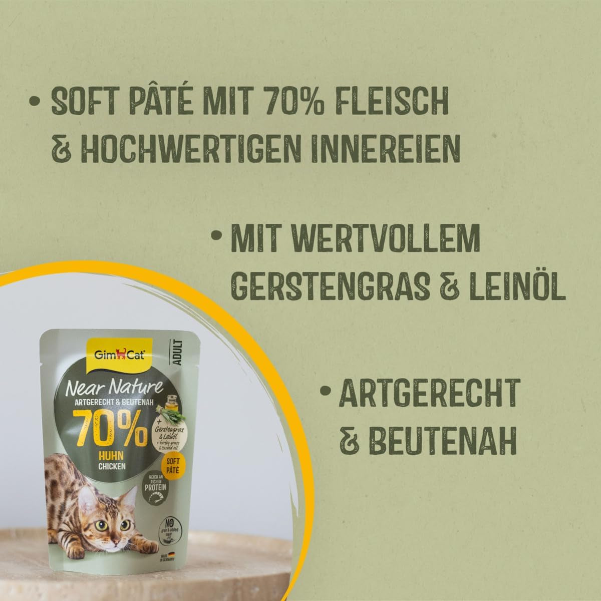 GimCat Near Nature Trial Mix 12 Pack - Alimento húmedo sin cereales para gatos a partir de 7 meses con una receta apropiada para su especie y presa específica - 12 sobres (12 x 85 g)