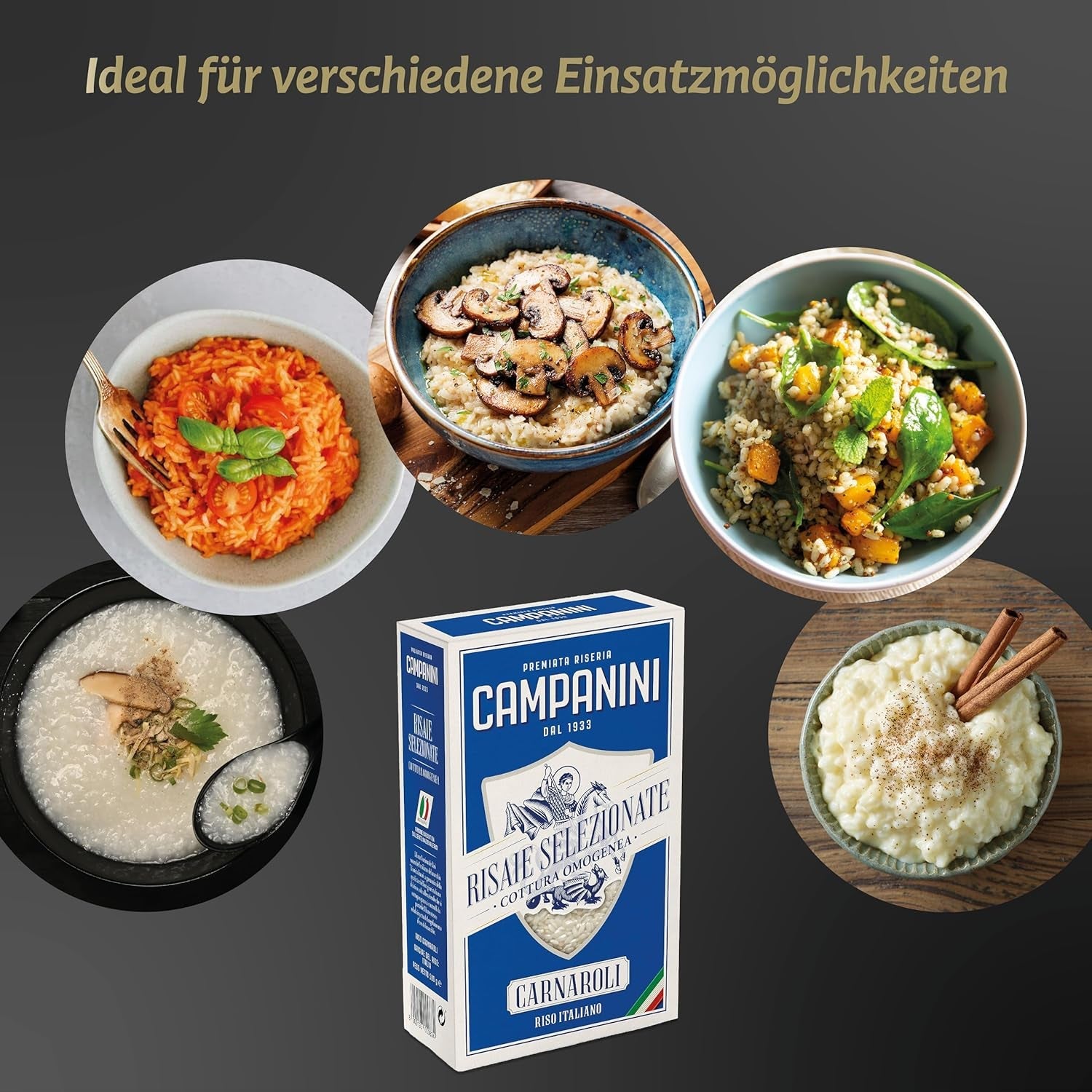 RISO CARNAROLI | Risotto de arroz | 500 g de Italia | Risottos y Sopas | RISERA CAMPANINI