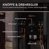 KRUPS Cafetera espresso automática Arabica Picto, diseño compacto, fácil de usar, control giratorio ajustable intuitivo, espumador de leche, función 2 tazas, cafetera espresso, negra, EA810870