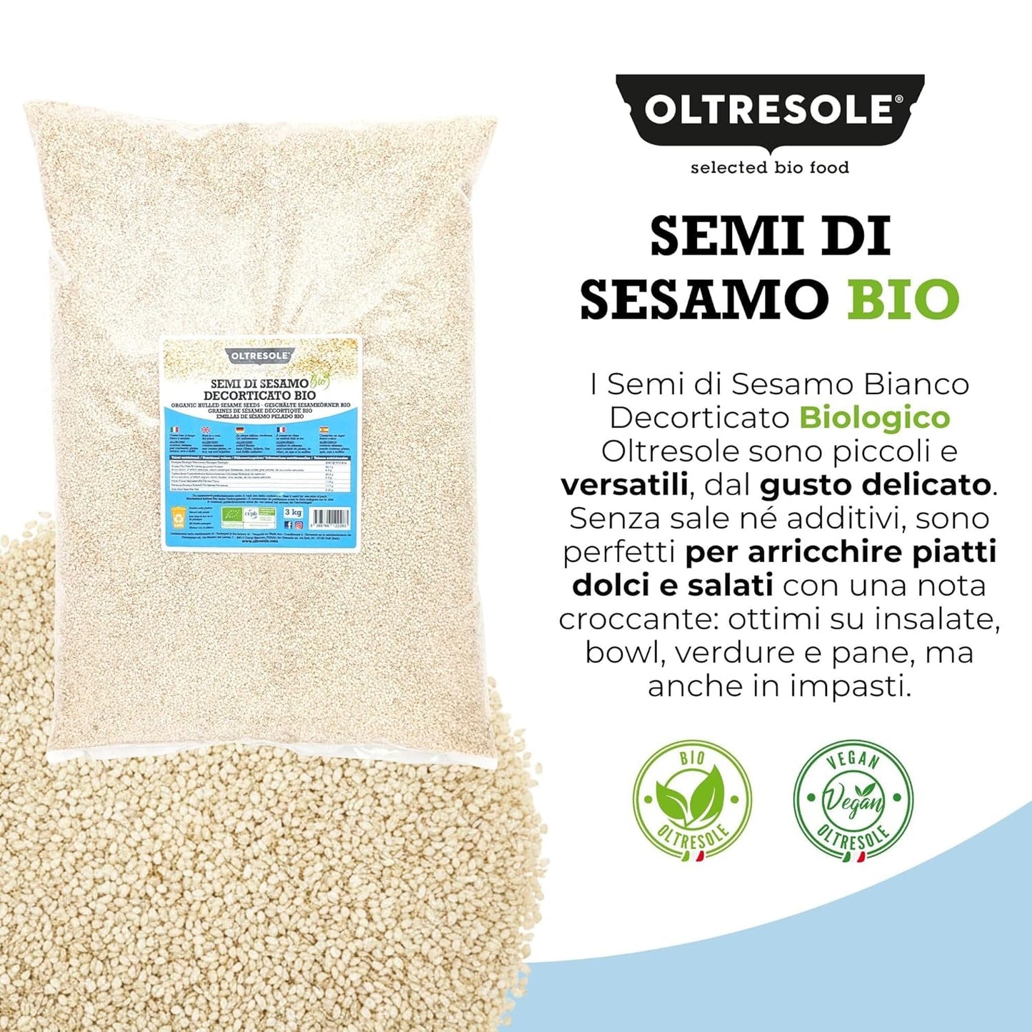 Semillas de sésamo orgánicas 3 kg, semillas oleaginosas orgánicas crudas, sésamo blanco, peladas naturalmente, sin tostar, fuente de calcio y hierro, paquete económico