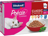 Vitakraft Poésie Classique, comida húmeda para gatos, comida para gatos en salsa, con pollo, con pavo, con ternera, con salmón, sin azúcares añadidos y cereales (1 paquete de 12 x 85g)