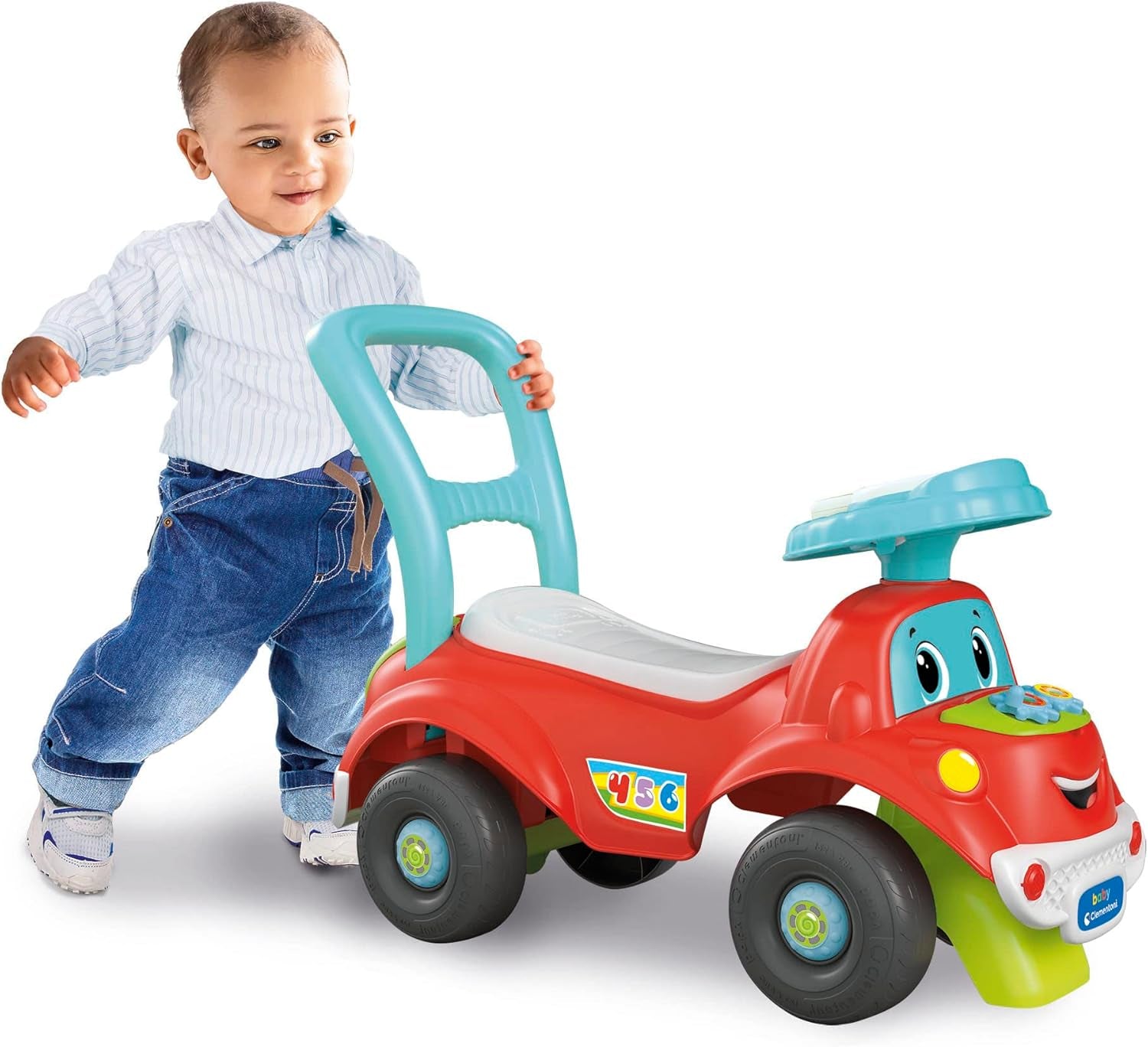 Clementoni - 17747 - Nicolò Go Go 3 en 1 - Coche de montar, altavoz electrónico de aprendizaje, primeros pasos, luces y sonidos, juego para niños de 1 año - Made in Italy Bebe Toys Naty Shop