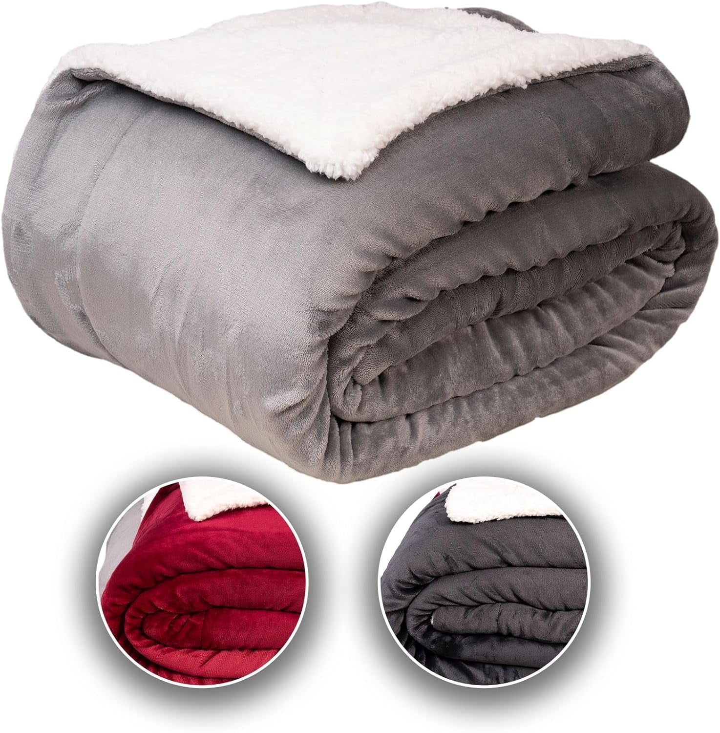 Komfortec cómoda manta 150X200 Cm, manta polar mullida con certificación Oeko-Tex, cálida manta sherpa para el sofá, manta gruesa para el sofá, color burdeos Camas y mantas Besuche den Komfortec-Store Gris 240 X 220 Cm