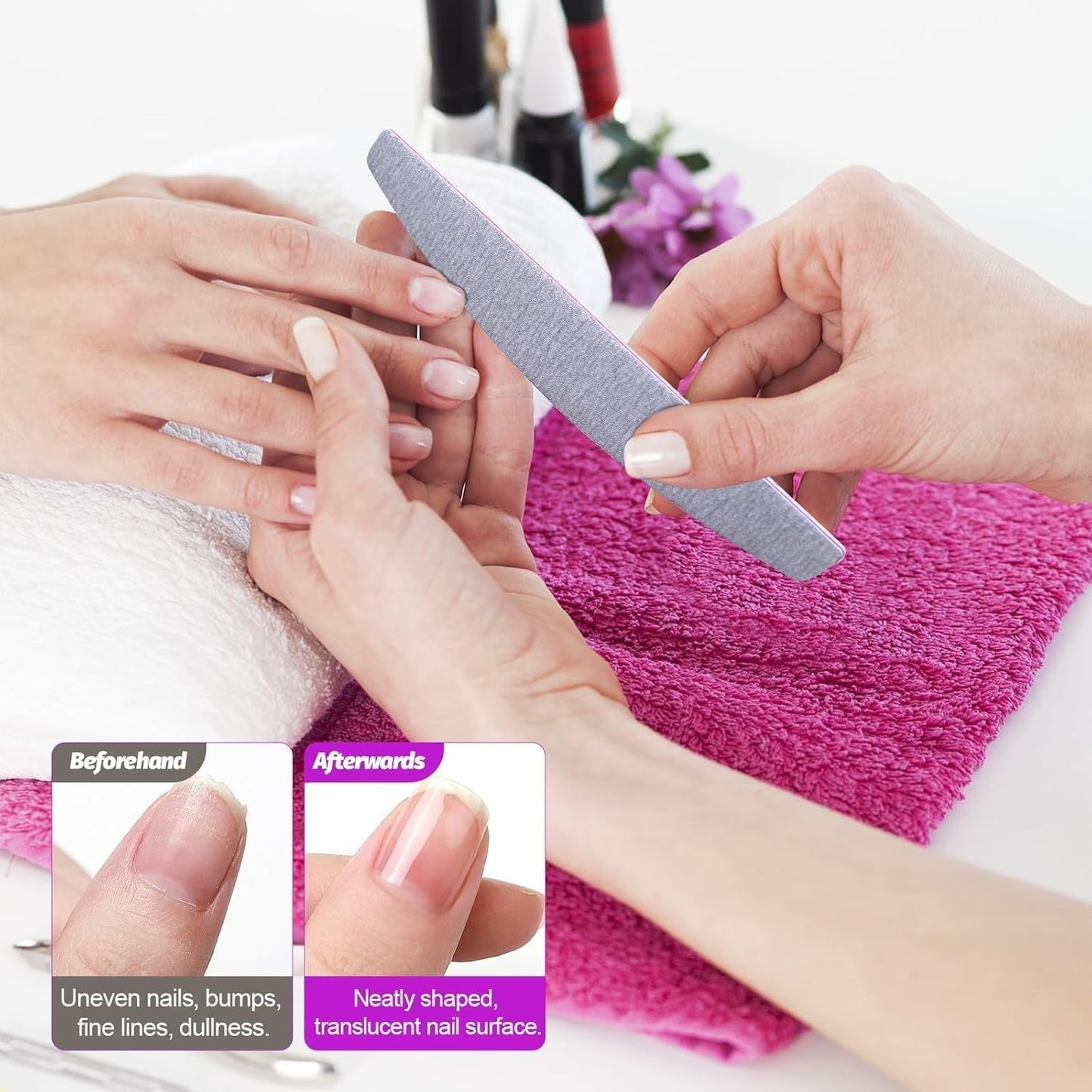 50 Stück Nagelfeile 100/180, Halbmond Nagelfeilen Für Gelnägel, Doppelseitige Nagelfeilen Set, Lima de uñas, Lima de uñas desechable de grano para Nagelstudios DIY Nail Art Zuhause, Weiß