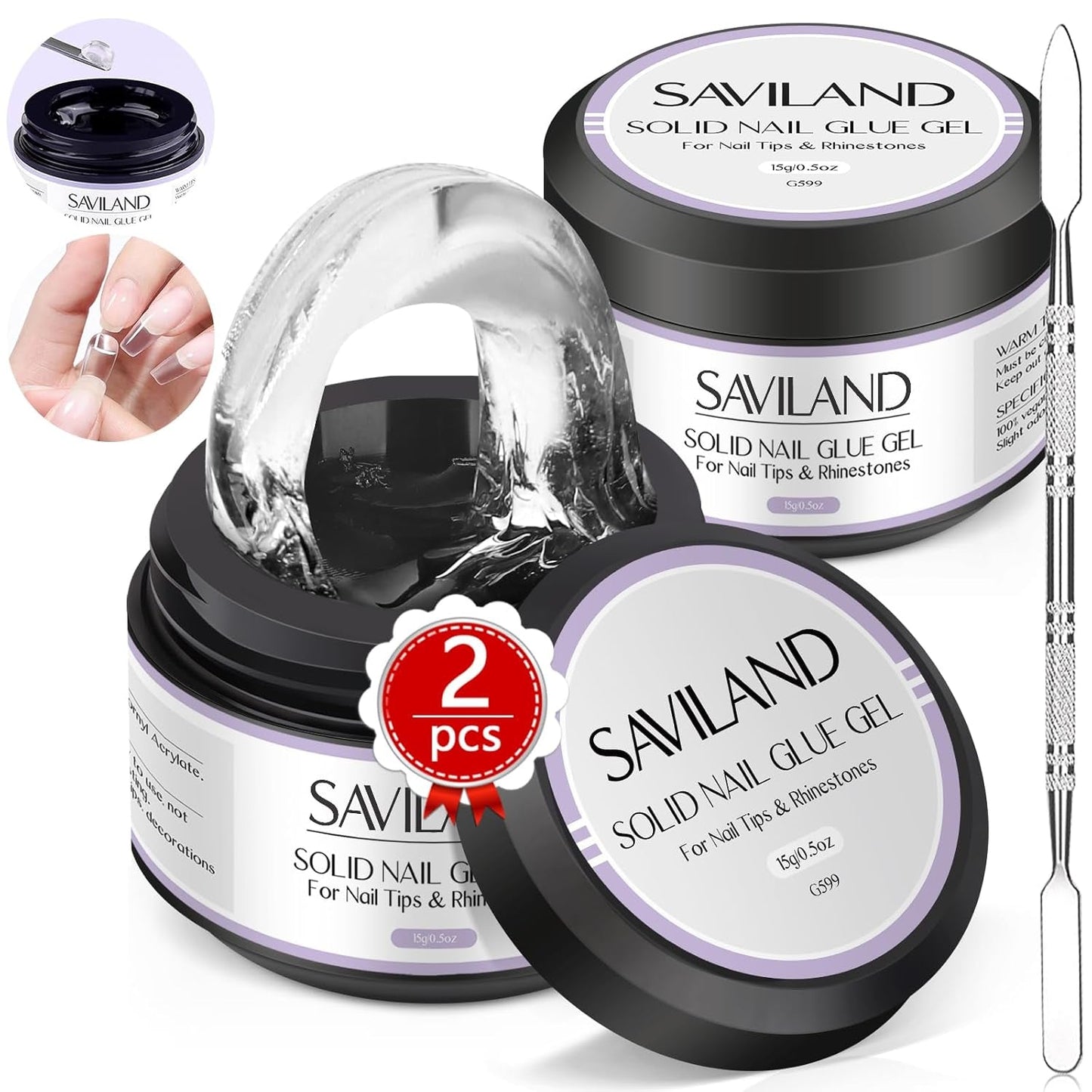 Pegamento sólido para puntas de uñas Saviland: 2 piezas 15G Pegamento para uñas artificiales Pegamento extra fuerte Presione en las uñas Pegamento UV Gel Pegamento para uñas para mujeres Salón en casa DIY Lámpara UV/LED curada