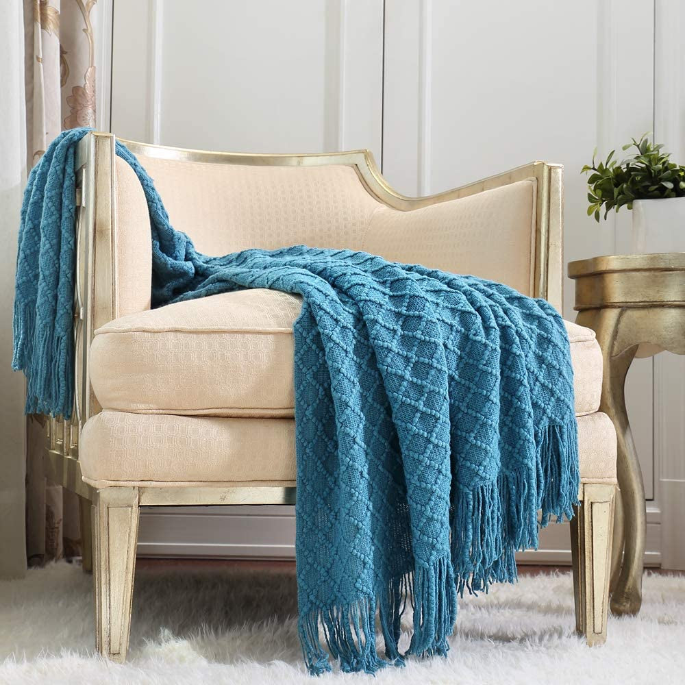 CREVENT Manta de Punto Óxido para Sofá Sofá Silla Cama Decoración del Hogar Suave Cálida Acogedora Ligera Primavera Verano Otoño (127,8 X 152,4 cm Caramelo/Marrón/Naranja Quemado) CREVENT Camas y Mantas Verde Azulado Oscuro