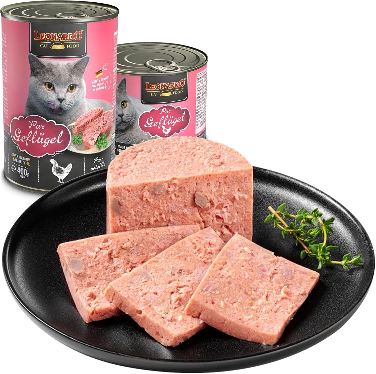 LEONARDO Nassfutter für Katzen, Geflügel puro, 6 dosis de 800 g, Katzenfutter getreidefrei, Alleinfutter, Hecho en Alemania