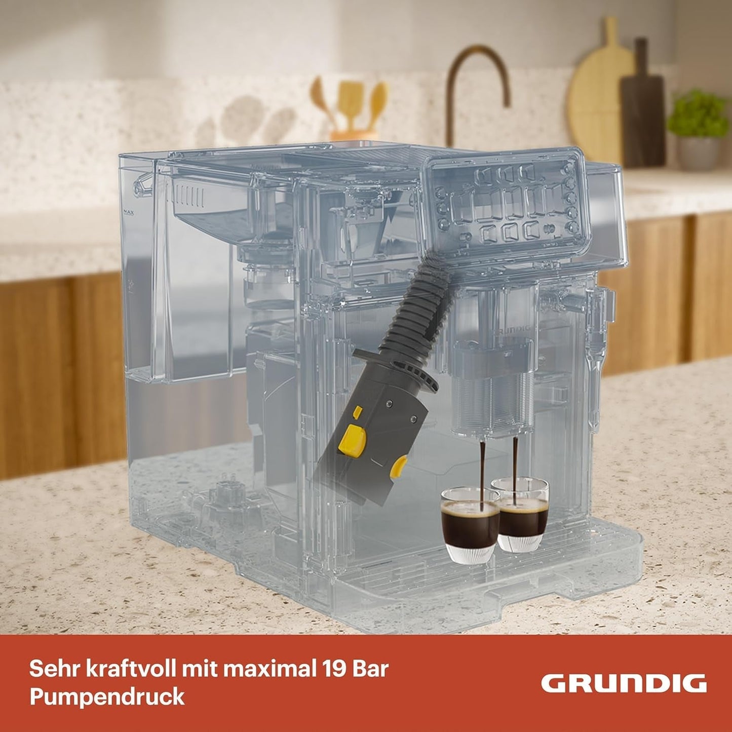 GRUNDIG KVA 6230 Cafetera espresso totalmente automática con espumador de leche, molinillo de acero inoxidable con 13 niveles de molienda, recipiente de granos de 250 g, depósito de agua extraíble de 2 litros, presión de la bomba 19 bar, pantalla táctil, negro
