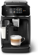 Cafetera espresso automática PHILIPS serie 2300 - 4 bebidas, moderna pantalla táctil a color, sistema de preparación de leche LatteGo, SilentBrew, molinillo 100% cerámico, filtro AquaClean. Negro mate (EP2330/10)