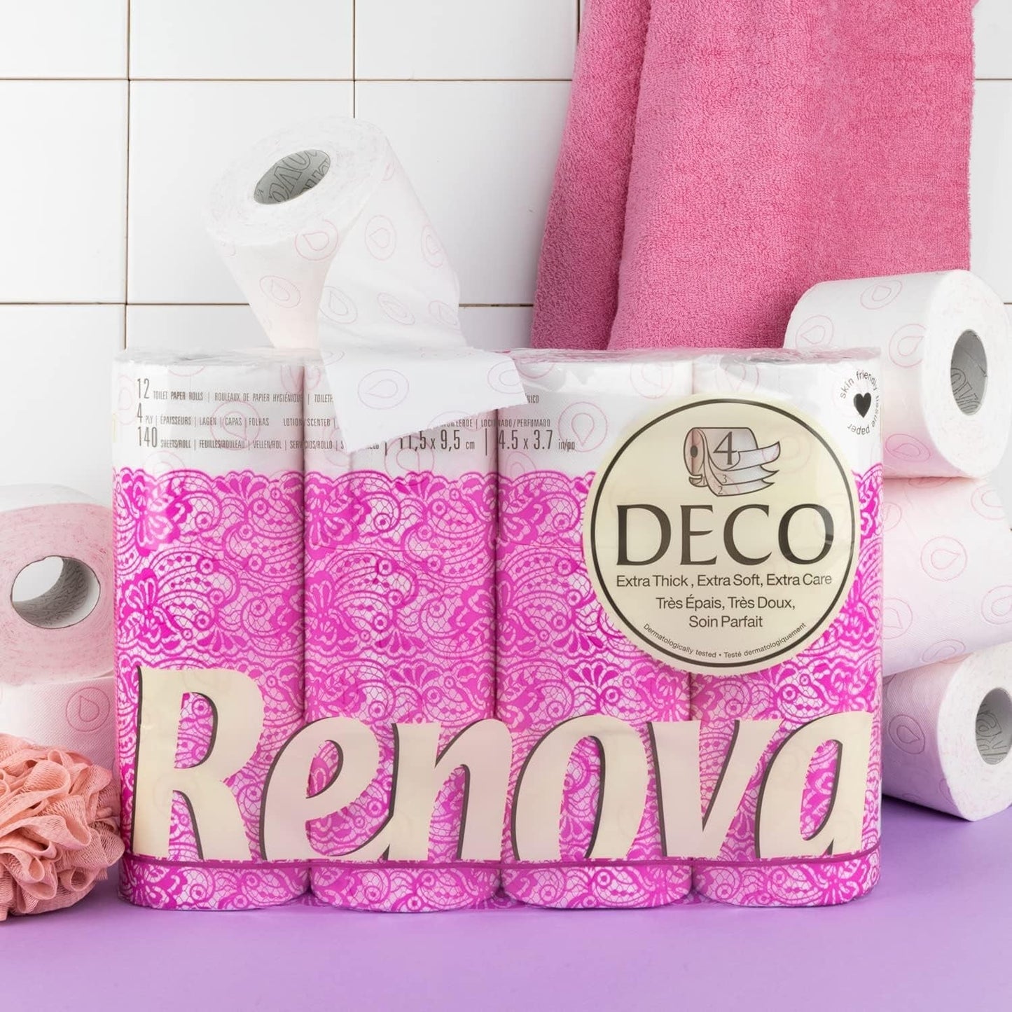 Papel higiénico Renova 4 capas blanco decorado perfumado - 12 rollos rollo Blanco Decorado Perfumado