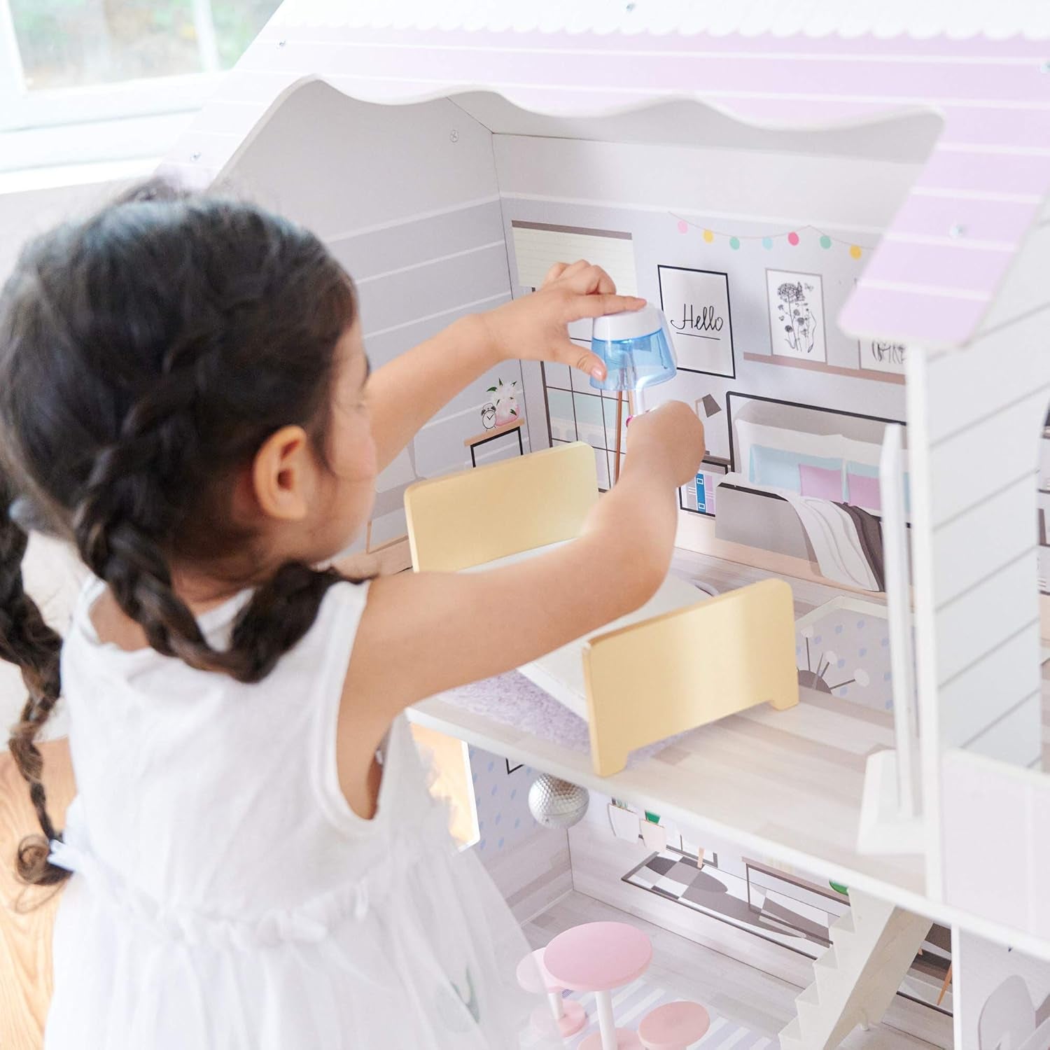 Teamson Kids Olivia's Little World Casa de muñecas gigante con 16 accesorios para muñecas, casa de muñecas de madera con muebles, casa de muñecas de 3 pisos, 30 cm para niños, a partir de 3 años