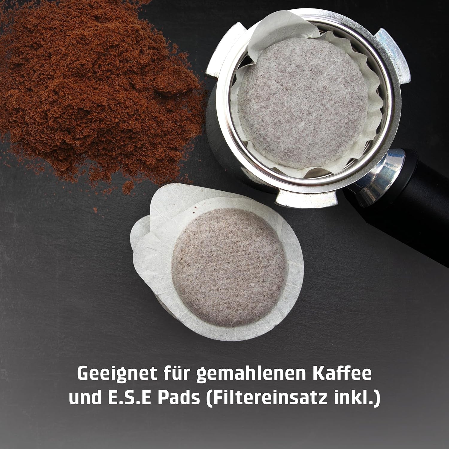 Caso Espresso Gourmet - Cafetera Espresso con Portafiltro de Acero Inoxidable, Potente Bomba Ulka de 19 Bares, con Espumador de Leche, para Café Molido o Cápsulas de Café ESE, para 2 Tazas, con Calentador de Tazas