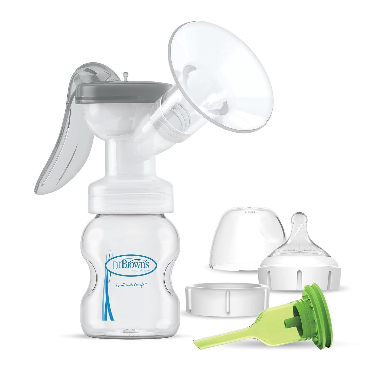 Sacaleches manual con protección Softshape 100% silicona (B, brida 25mm) y opciones anticólicos + Biberón de boca ancha de 150ml con tetina de flujo lento nivel 1 Accesorios Alimentación y Lactancia Bebe Naty Shop
