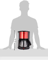 Subito Cafetera Espresso con Filtro, Jarra de Vidrio, 10-15 Tazas, Capacidad 1,25 L, Función de Apagado Automático, Filtro Extraíble, Indicador de Nivel de Agua, Acero Inoxidable, Rojo/Negro, FG360D