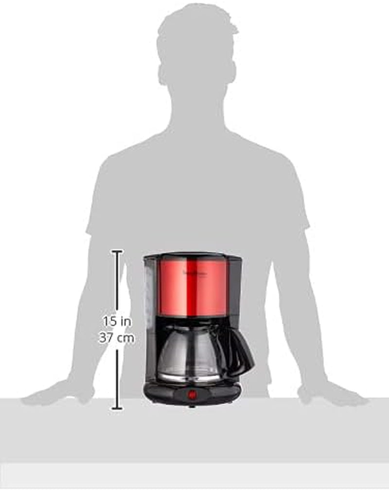Subito Cafetera Espresso con Filtro, Jarra de Vidrio, 10-15 Tazas, Capacidad 1,25 L, Función de Apagado Automático, Filtro Extraíble, Indicador de Nivel de Agua, Acero Inoxidable, Rojo/Negro, FG360D