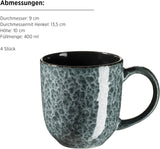 MÄSER 934110 Serie Filippa, Juego de vajilla de cerámica para 4 personas, Juego de vajilla combinado moderno con 16 piezas; Platos, cuencos y tazas con esmalte reactivo en verde y negro, Gres, Verde