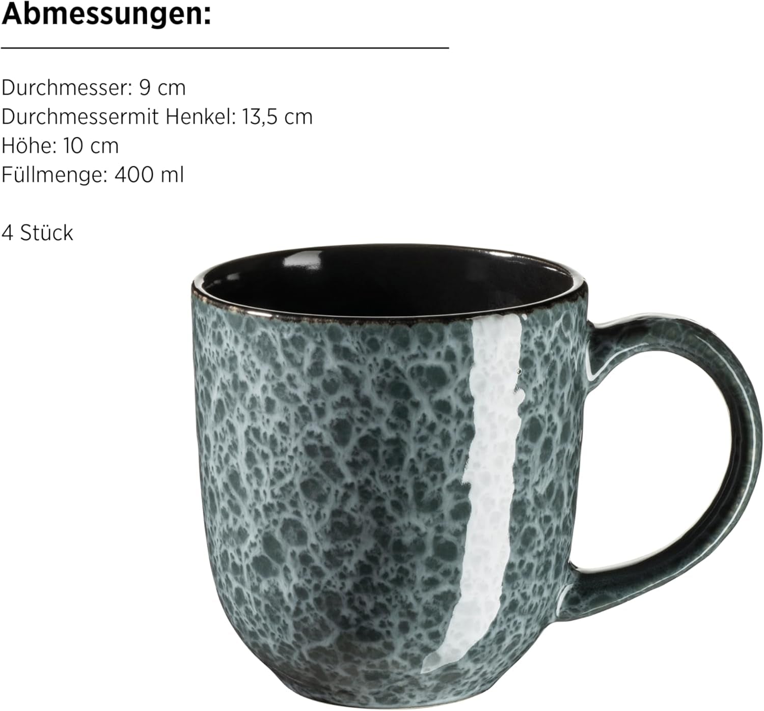 MÄSER 934110 Serie Filippa, Juego de vajilla de cerámica para 4 personas, Juego de vajilla combinado moderno con 16 piezas; Platos, cuencos y tazas con esmalte reactivo en verde y negro, Gres, Verde