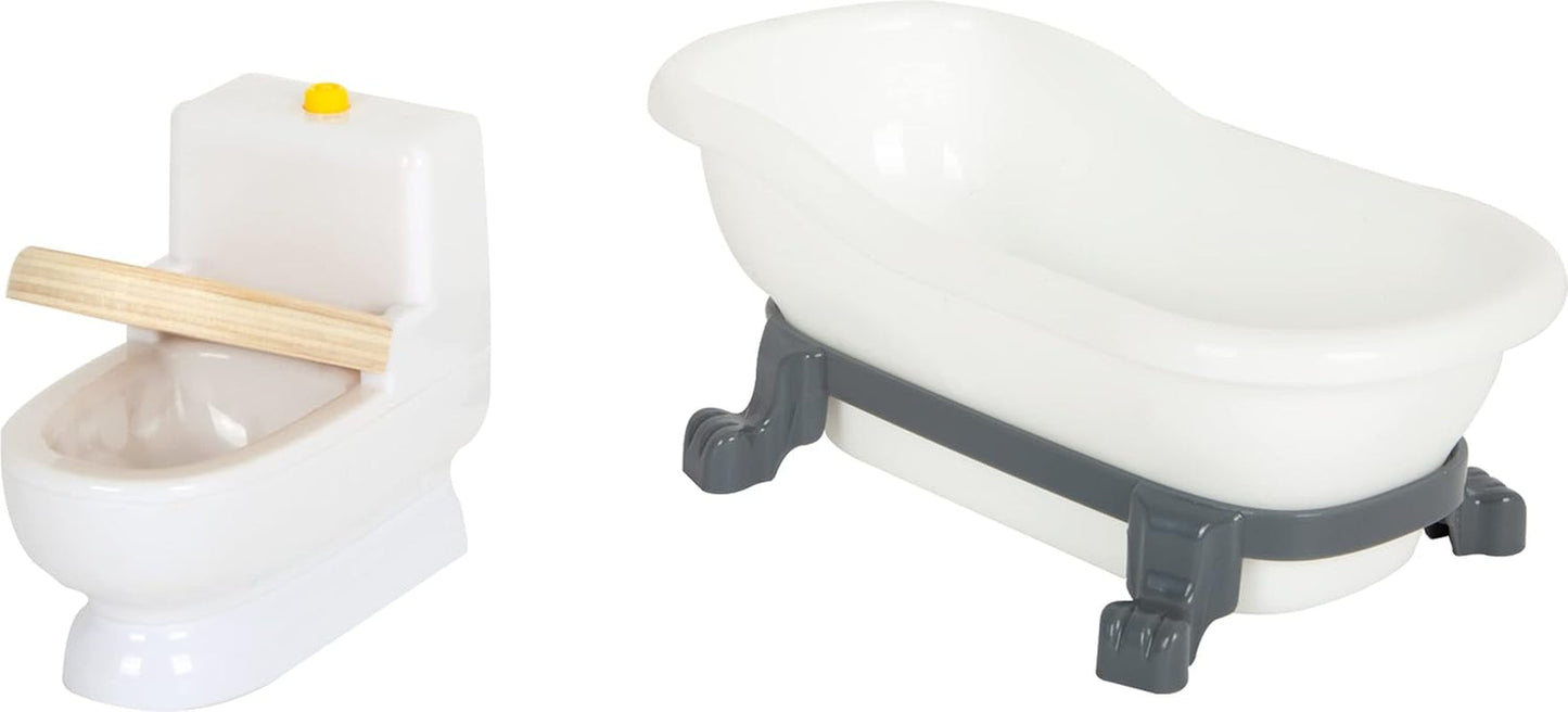 Small Foot Casa de muñecas de madera de 3 pisos con frente abierto y 12 muebles para edades de 3 años en adelante 11802 Blanco Gris
