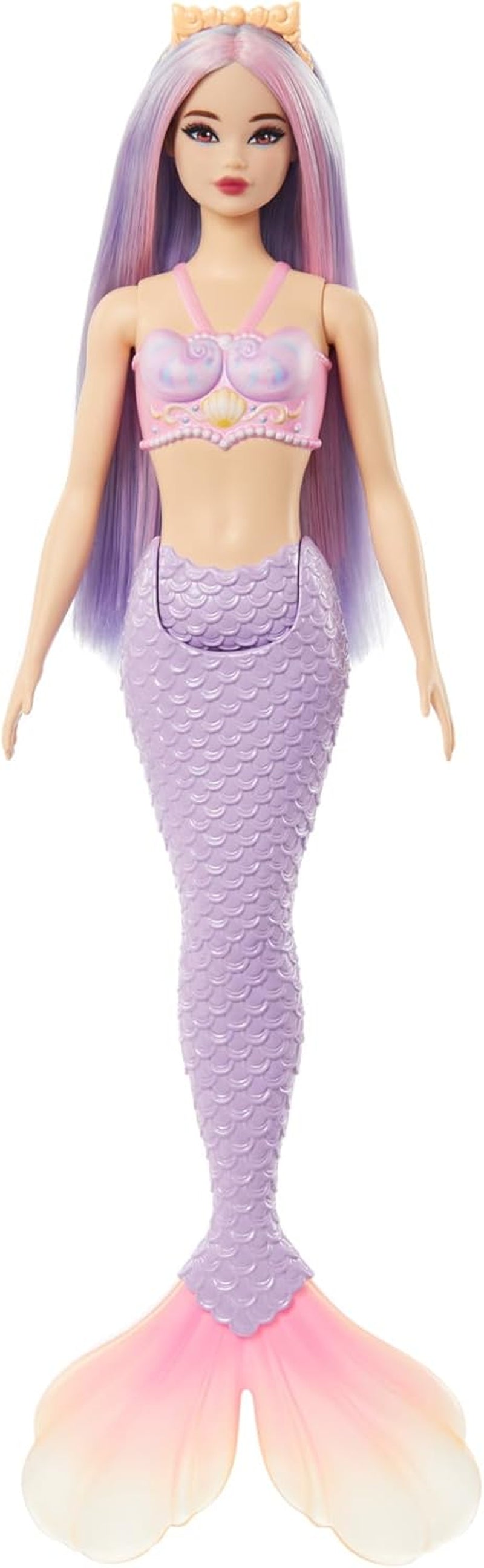 Muñeca Barbie Sirena con Diadema y Peinado Fantasía Rosa y Lila, Muñeca Concha con Aleta Cola Azul Lavanda, HRR06 Naty Shop Muñecas Sirena con Aleta Cola Azul Lavanda
