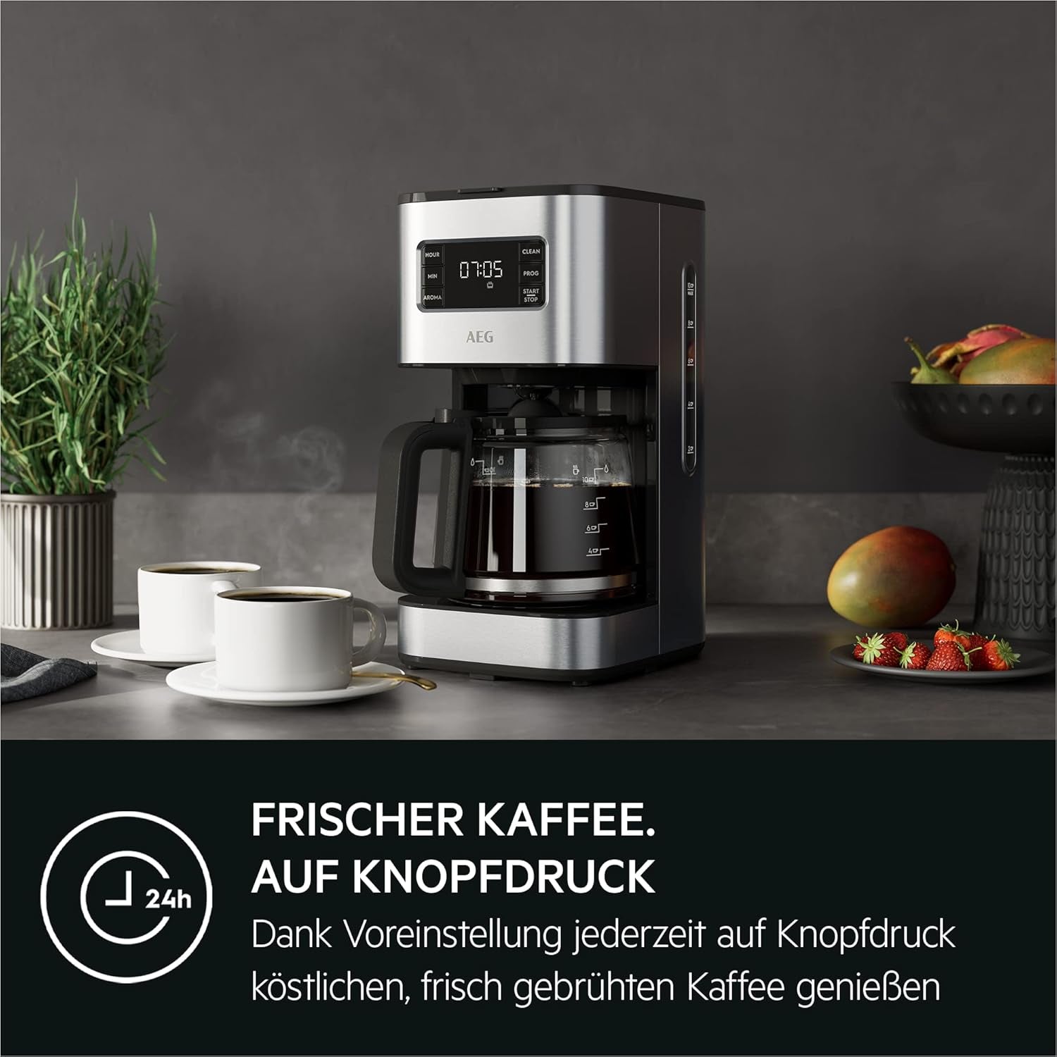 Cafetera espresso AEG Deli 5, 1,5 l, temporizador programable, función mantener caliente, parada de seguridad, indicador de nivel de agua, dosificación óptima, función antigoteo, acero inoxidable, CM5-1-6ST